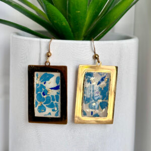 Boucles d'oreilles acier "Azur doré" et papier Népalais