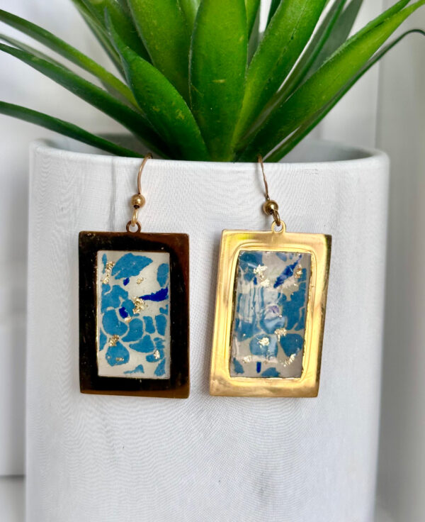 Boucles d'oreilles acier "Azur doré" et papier Népalais