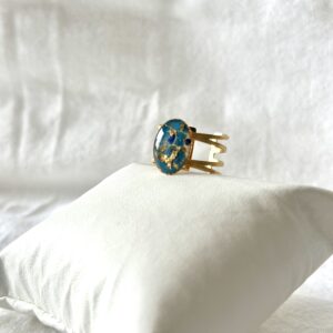 Bague acier et papier Népalais bleu et or floral