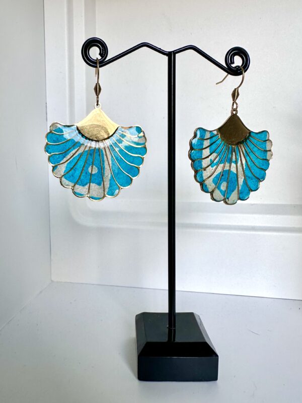 Boucles d'oreilles Feuilles turquoises et doré