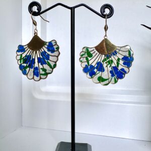 Boucles d'oreilles Feuilles bleues et vertes