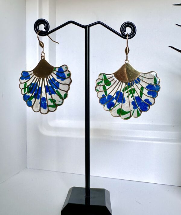 Boucles d'oreilles Feuilles bleues et vertes