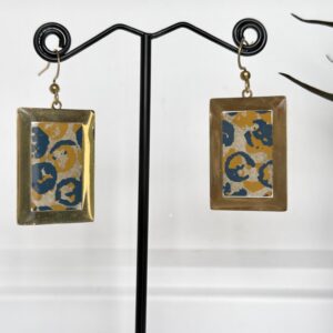 Boucles d'oreilles acier  et papier Népalais orange et bleu