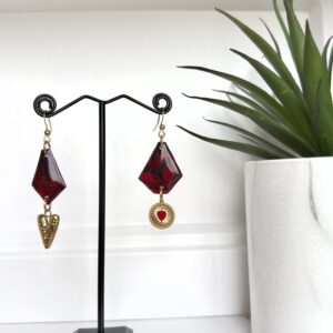 Boucles d'oreilles papier Népalais rouge et acier