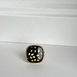 Bague acier inoxydable et papier Népalais noir et doré