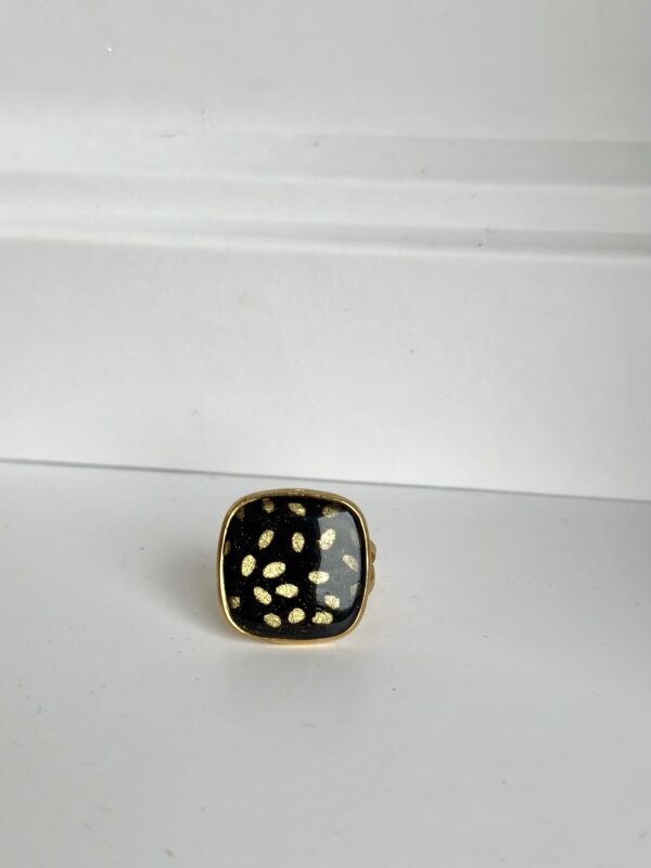 Bague acier inoxydable et papier Népalais noir et doré