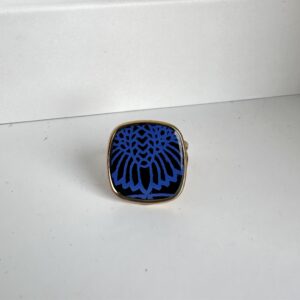 Bague acier inoxydable et papier Népalais Bleu roi