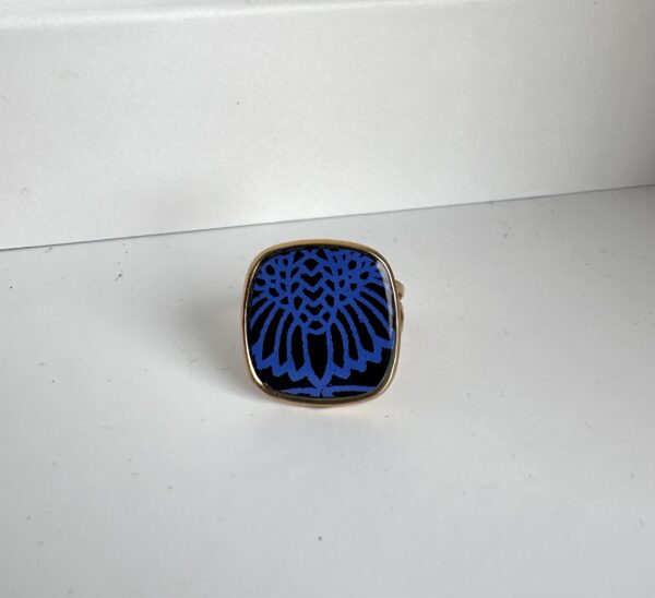 Bague acier inoxydable et papier Népalais Bleu roi