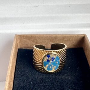 Bague acier et papier Népalais bleu floral