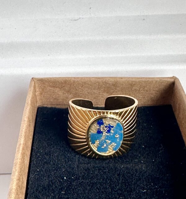 Bague acier et papier Népalais bleu floral