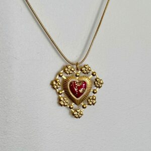 Collier maille serpentine pendentif coeur vintage