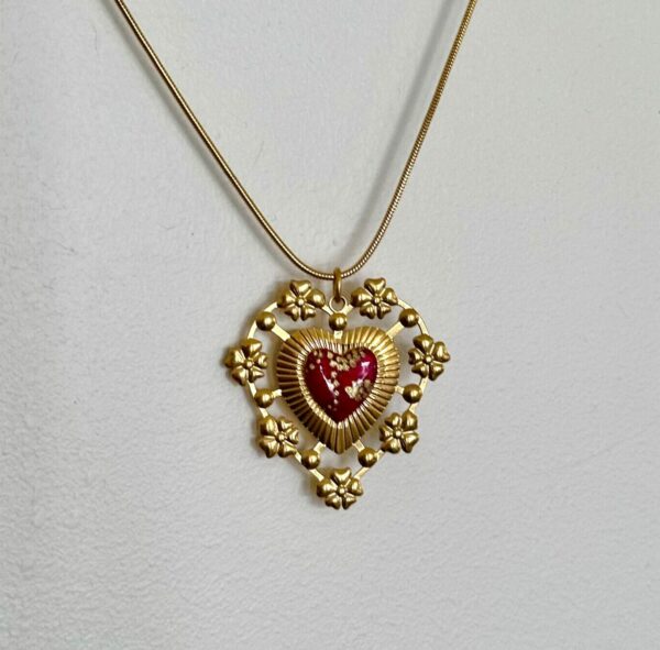 Collier maille serpentine pendentif coeur vintage