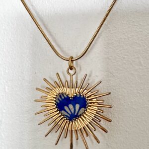 Collier acier coeur soleil papier népalais