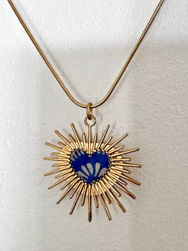 Collier acier coeur soleil papier népalais
