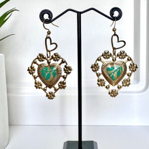 Boucles d'oreilles Baroques coeur papier népalais résiné vert