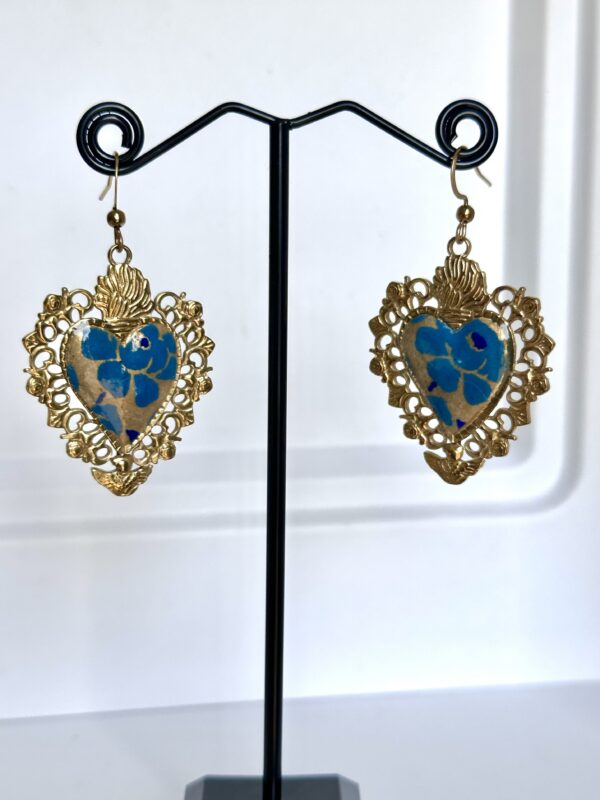 Boucles d'oreilles Baroque coeur papier fleuri bleu