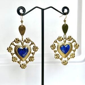 Boucles d'oreilles Baroques coeur papier bleu roi