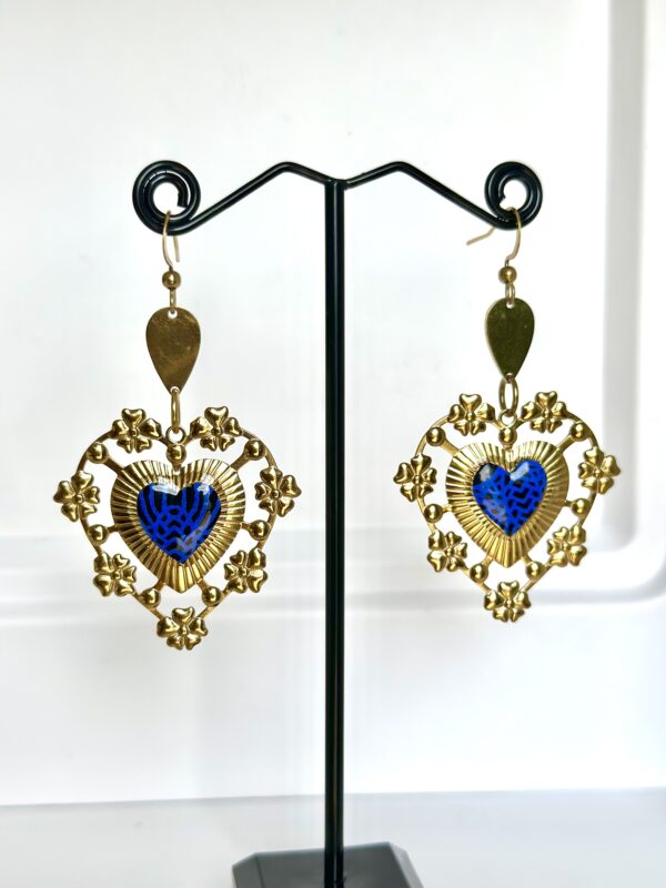 Boucles d'oreilles Baroques coeur papier bleu roi