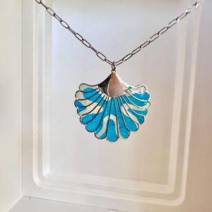 Collier acier argent BLEU FEUILLE