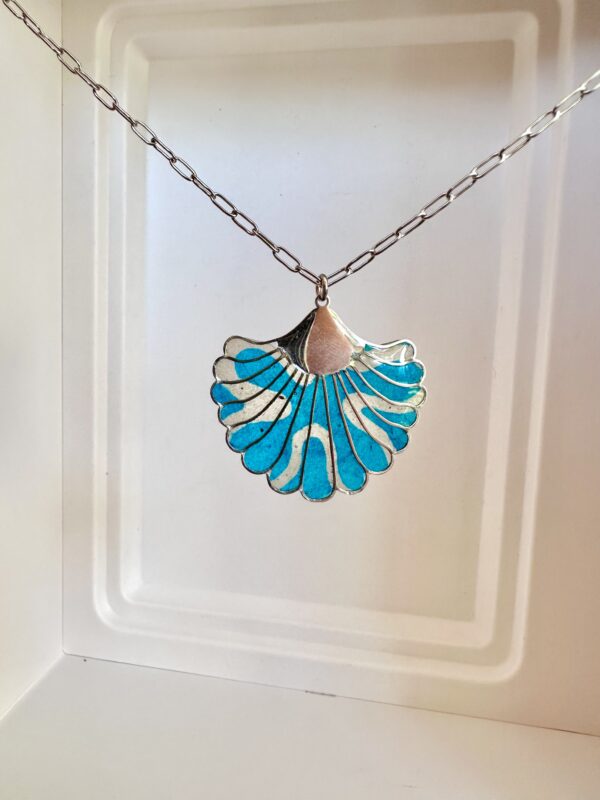 Collier acier argent BLEU FEUILLE