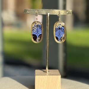Boucles d'oreilles acier "bleu roi" et papier Népalais