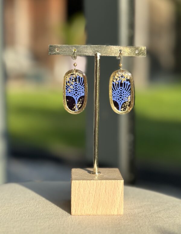 Boucles d'oreilles acier "bleu roi" et papier Népalais