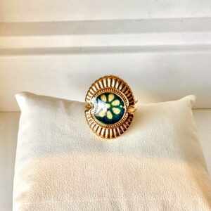 Bague bleue et doré ajustable acier inoxydable