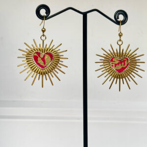 Booucles d'oreilles coeur Soleil roses et dorées