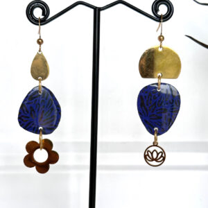 Boucles d'oreilles acier  doré et papier Népalais