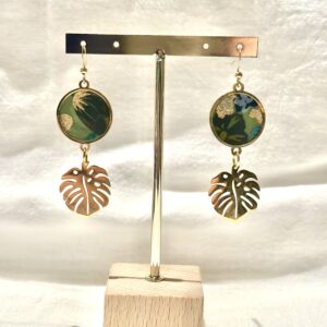 Boucles d'oreilles acier inoxydable et papier de coton vert