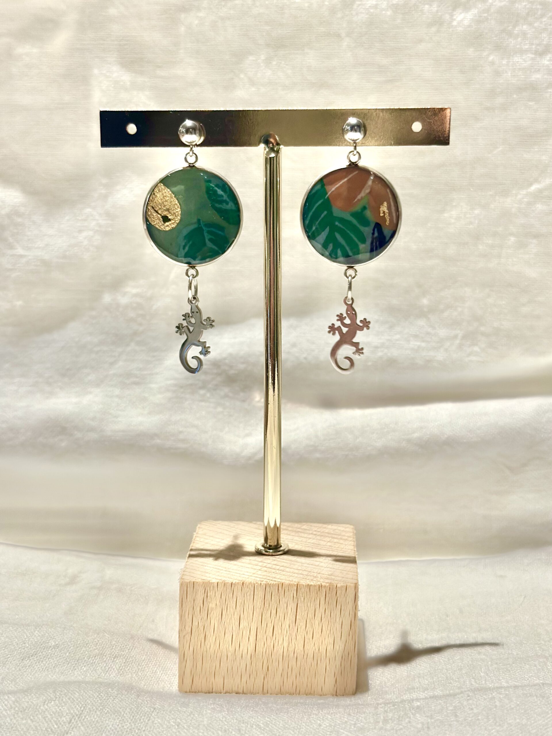 Boucles d'oreilles Gecko et papier de coton
