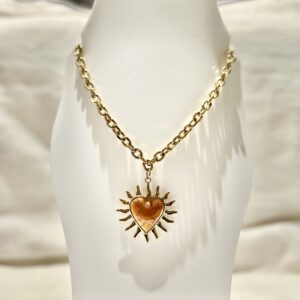 Collier grosse maille et pendentif coeur vintage