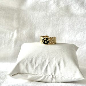 Bague acier Feuillage et papier népalais noir doré