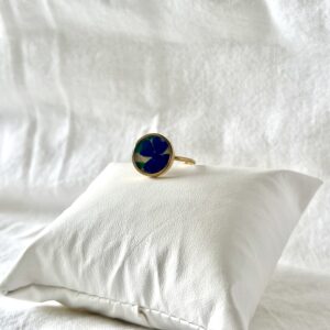 Bague acier fine ajustable papier bleu floral