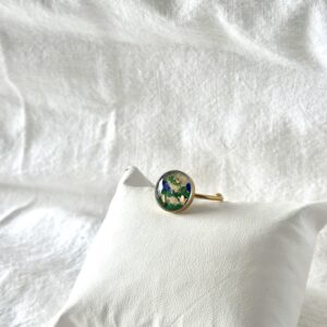 Bague acier fine ajustable papier bleu vert et or