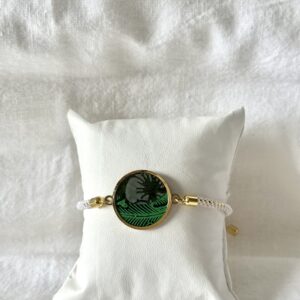 Bracelet cordon blanc et doré médaillon papier Népalais