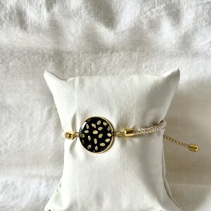 Bracelet cordon blanc et doré médaillon papier Népalais