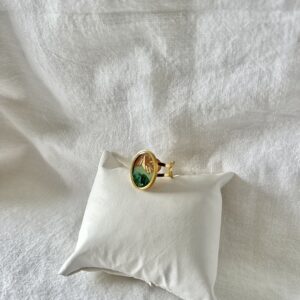 Bague ovale ajustable acier vert et rose