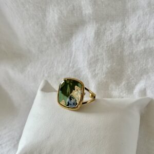 Bague carrée  acier inoxydable papier de coton vert