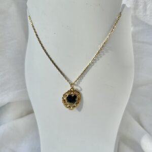 Collier coeur en inox doré et papier Népalais noir