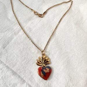 Collier coeur flamboyant en  inox doré et papier de coton