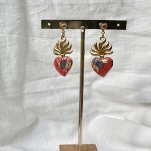 Boucles d'oreilles coeur flamboyant vintage rose