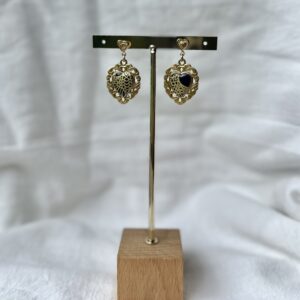 Boucles d'oreilles coeur  vintage bleu et or