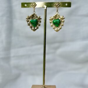 Boucles d'oreilles coeur  vintage vertes
