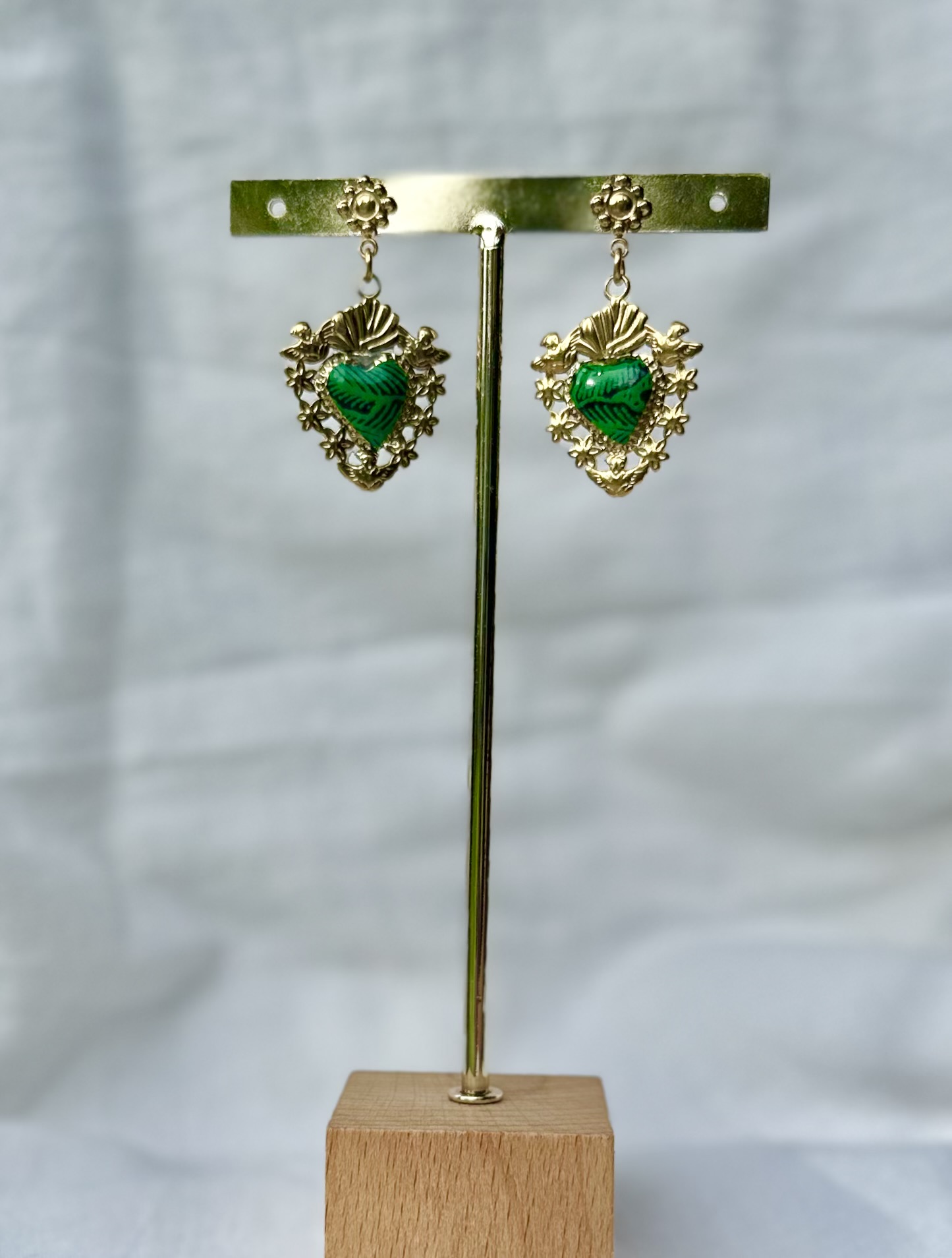 Boucles d'oreilles coeur vintage vertes