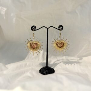 Booucles d'oreilles coeur Soleil roses et dorées