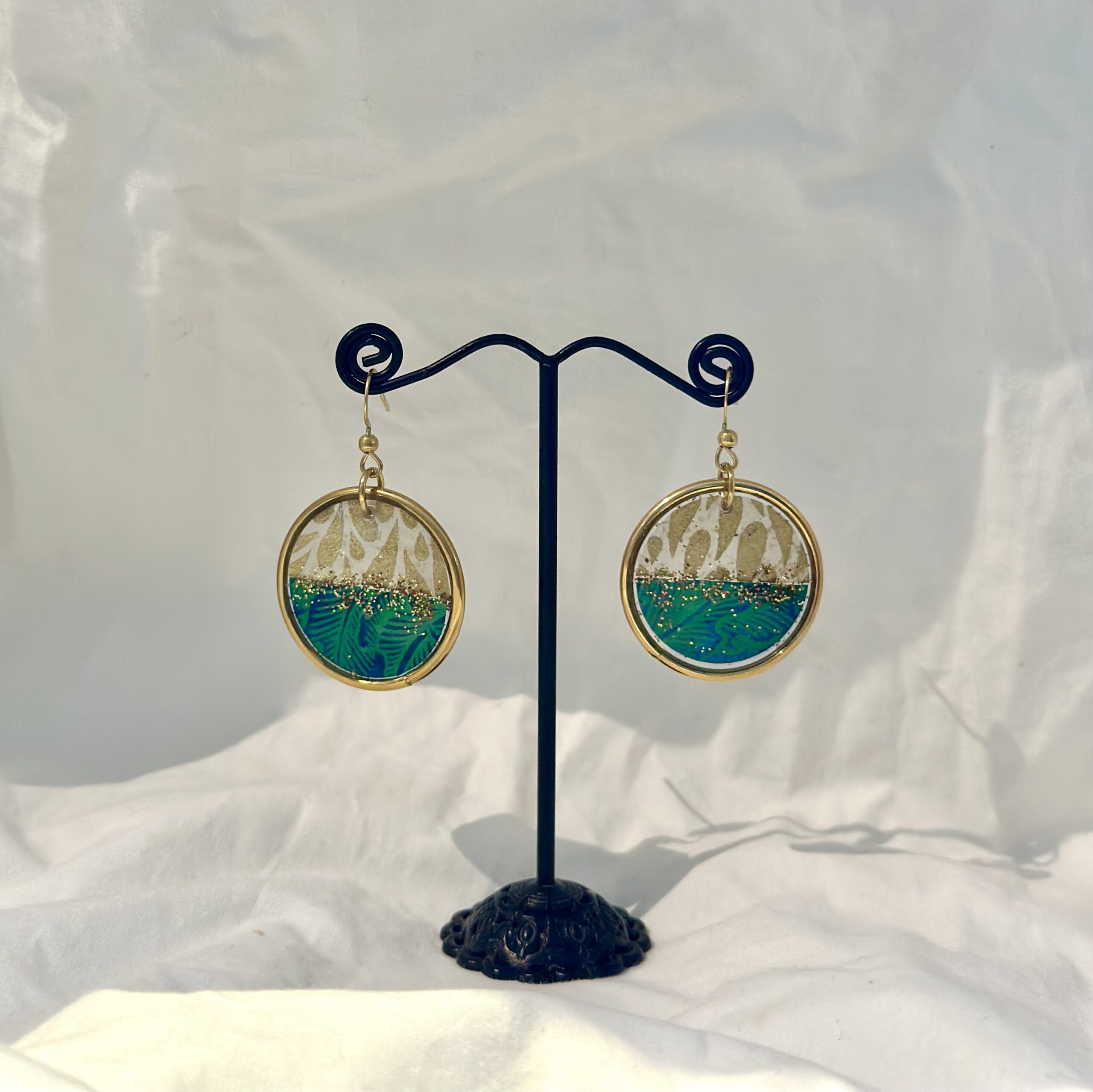 Boucles d'oreilles Rondes vertes et dorées