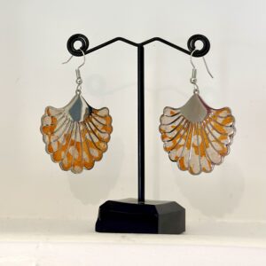 Boucles d’oreilles Feuilles orange et acier argenté