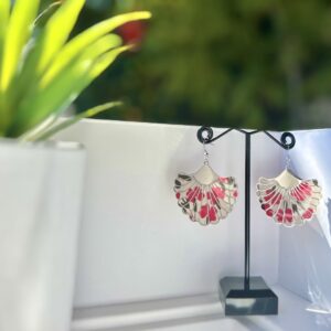 Boucles d’oreilles Feuilles rose et acier argenté