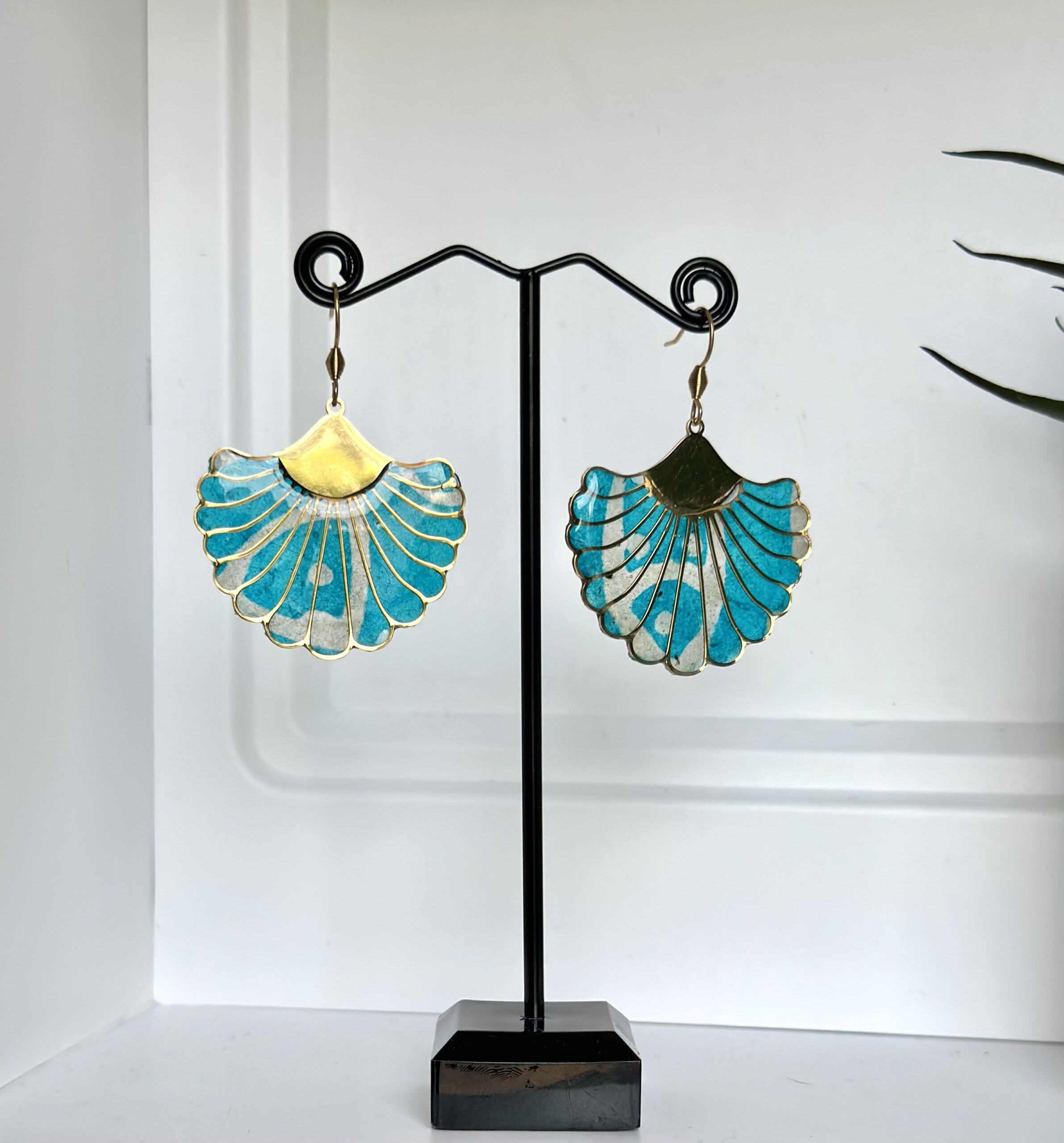 Boucles d’oreilles Feuilles bleues turquoises